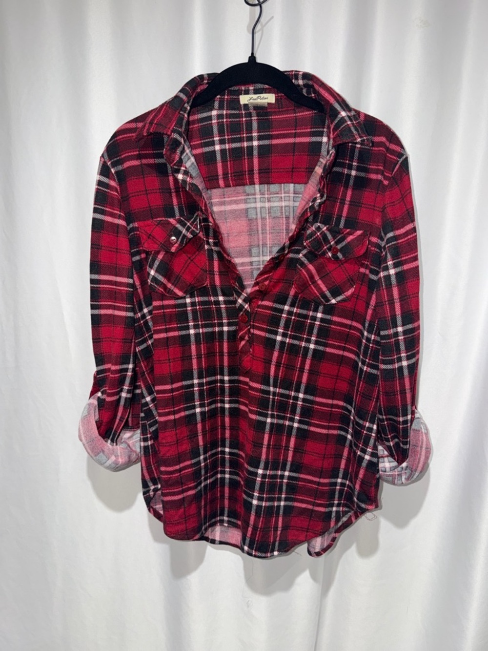 Love Potion Flannel Plaid V-Neck Button-Up Flannel Shirt Long Sleeve Top S